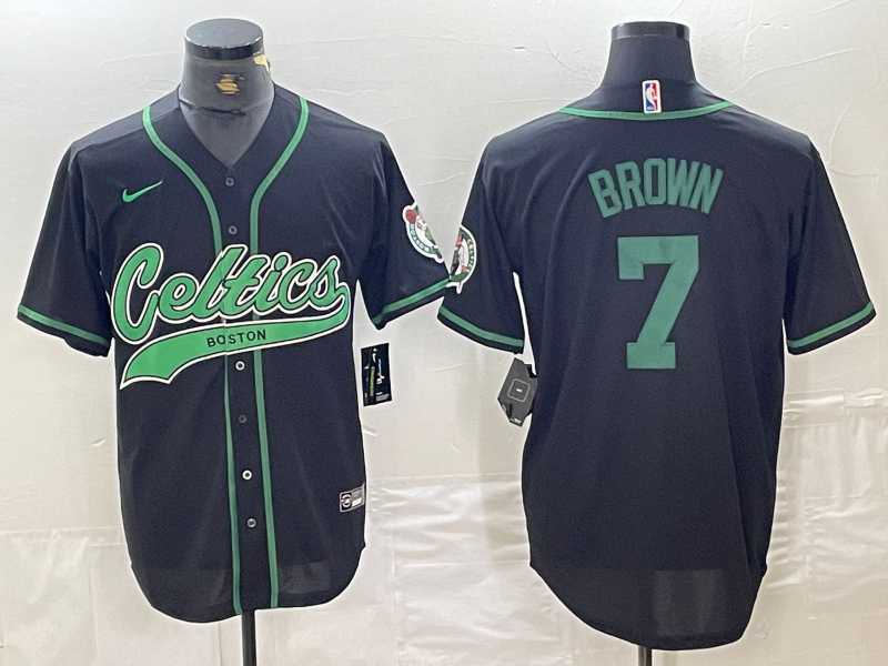 Mens Boston Celtics #7 Jaylen Brown Black Cool Base Stitched Baseball Jersey